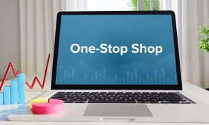 One-Stop Shop – Statistics/Business. Laptop in the office with